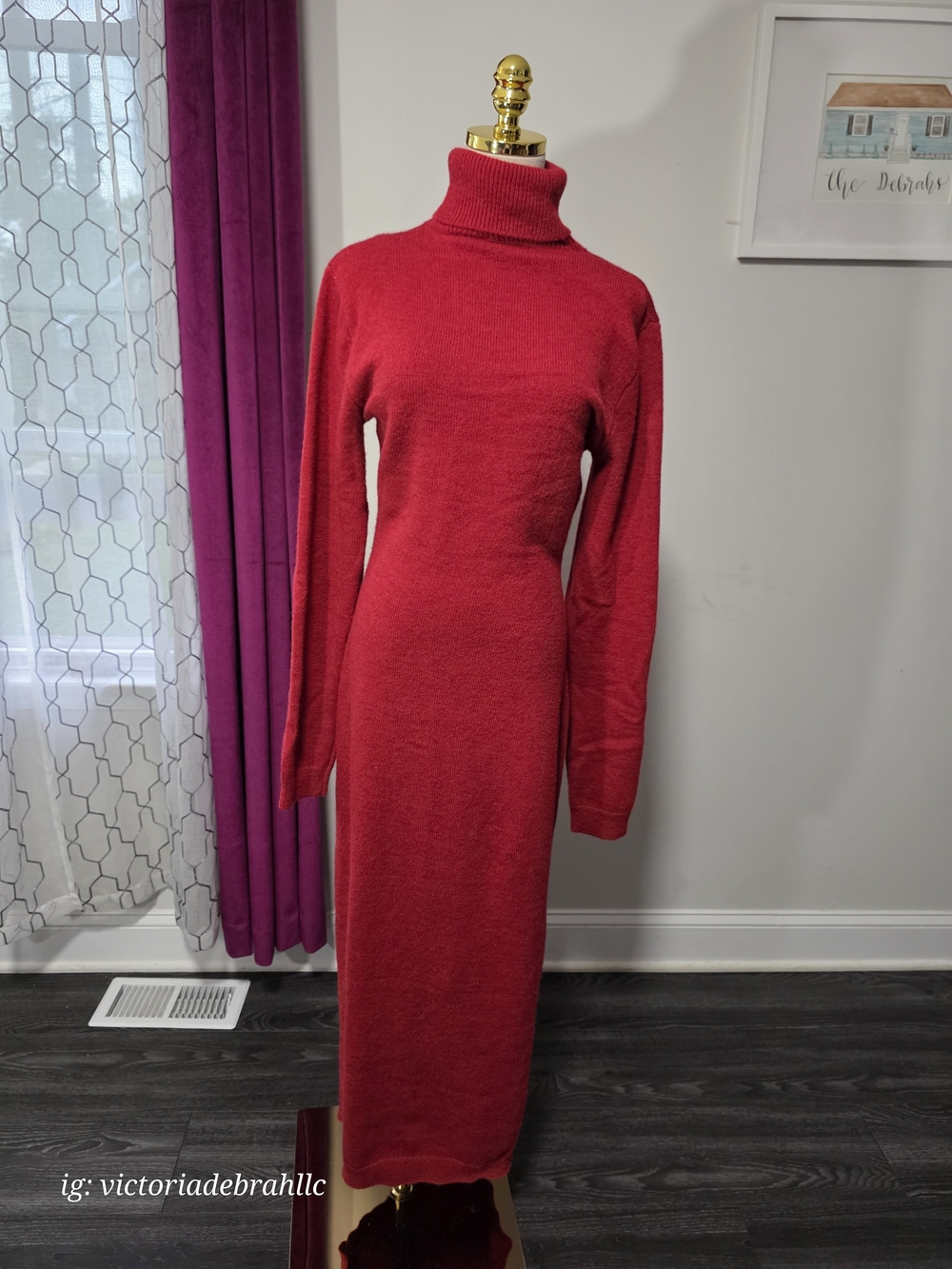 Red Turtleneck Long Sleeve Dress